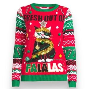 No Boundaries Juniors’ XL (15-17) Christmas Cat Sweater